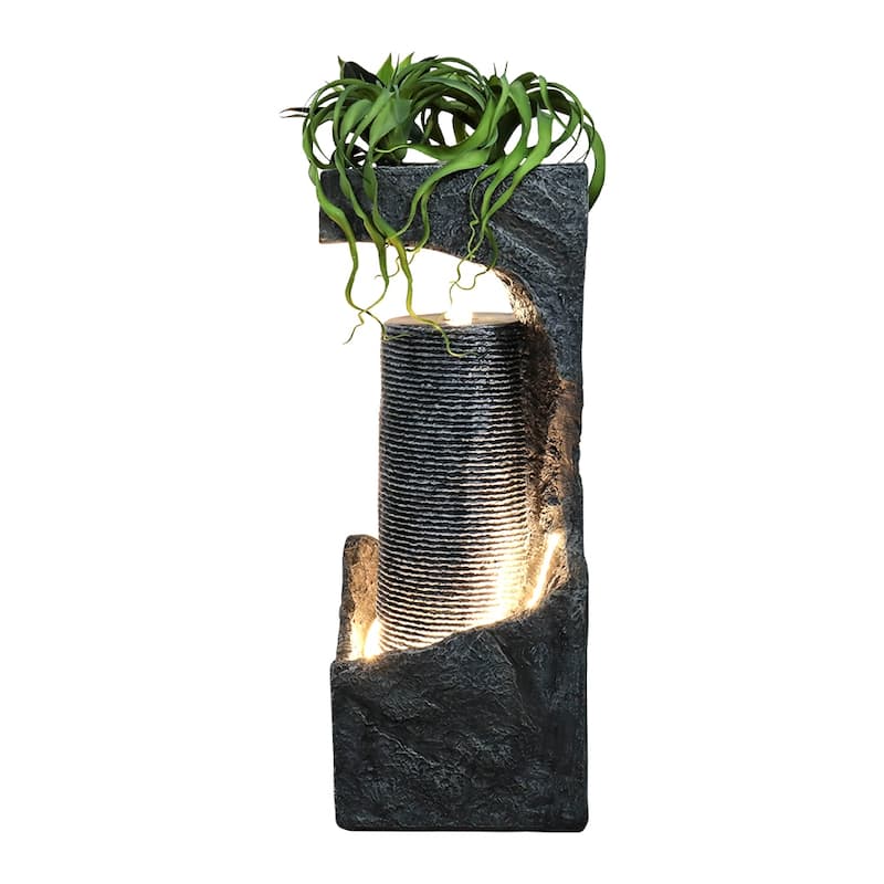33.4-inch High Modern Outdoor Fountains and Waterfalls with LED Lights