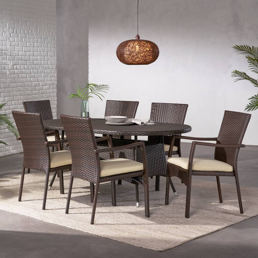 McNeil Outdoor 7-piece Wicker Dining Set with Cushions by Christopher Knight Home