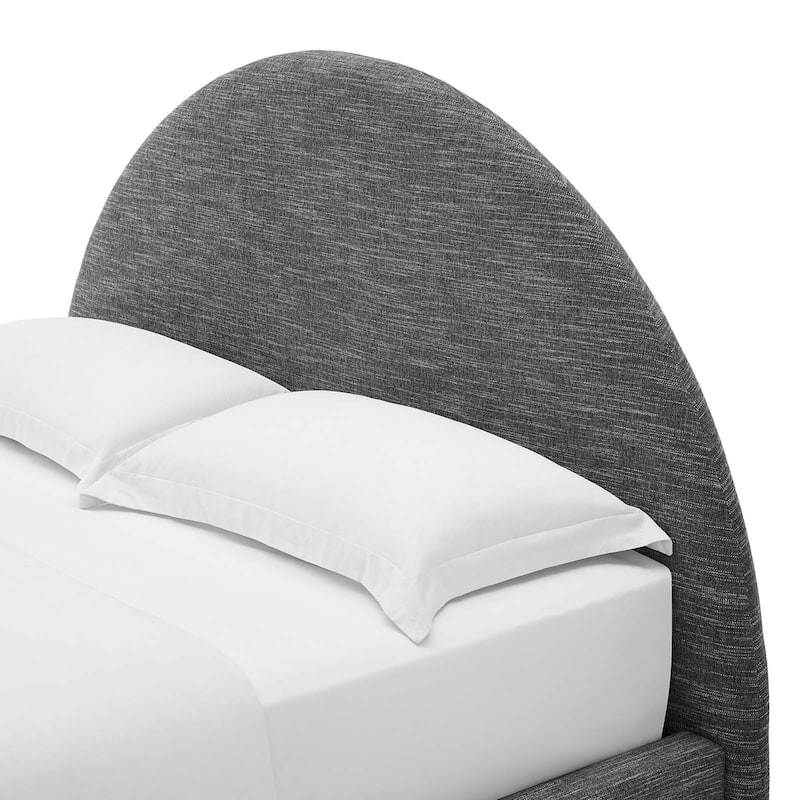 Palmetto Modern Round Headboard Slate Fabric Upholstered Twin Queen Platform Bed