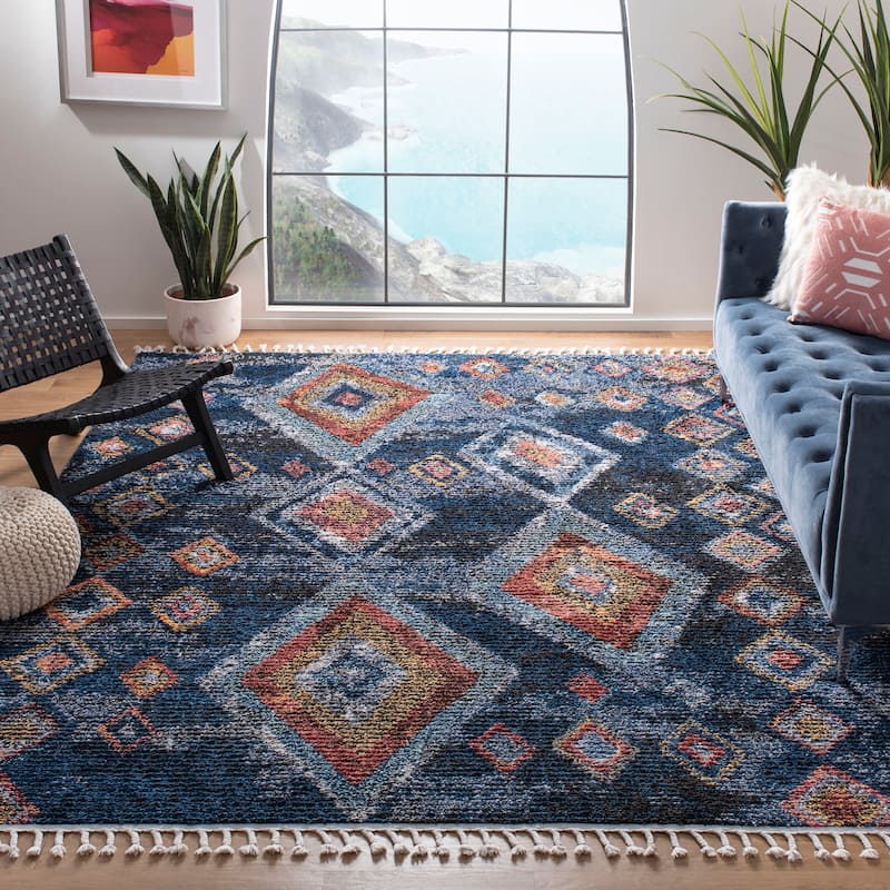 SAFAVIEH Morocco Bohemian & Eclectic Manilla Tribal Navy/Multi Polyester Rug
