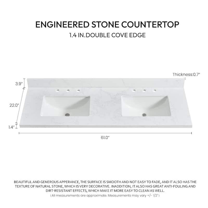 Jaen Composite Stone Vanity Top with White Rectangular Sink