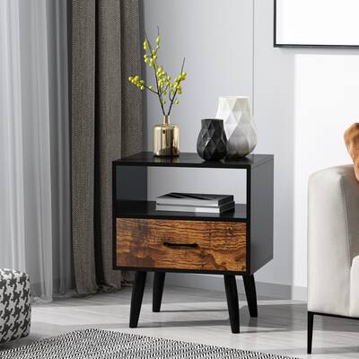 One Drawer Nigtstand With 1-shelf In Black