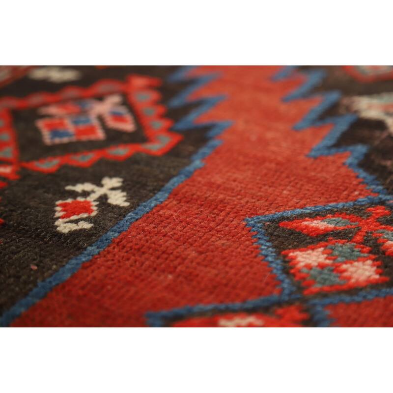 Hand Knotted Oriental 100% Wool Carpet Traditional Tribal Brown Kazak Runner Rug - 12' 6'' X 3' 4''