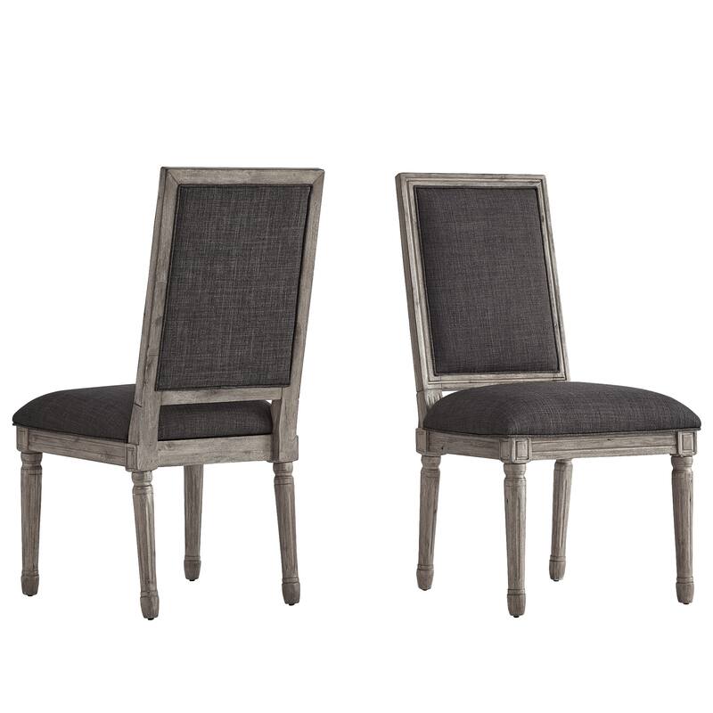 Deana Rectangular Linen Dining Chairs (Set of 2) by iNSPIRE Q Artisan - Antique Grey Oak Finish - Dark Grey Linen