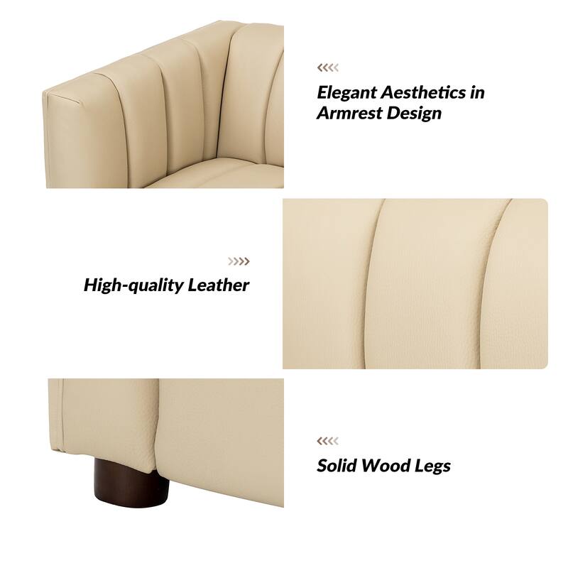 Olinto Modern 83-Inch Genuine Leather Curved Couch Sofa with Channel Back by HULALA HOME