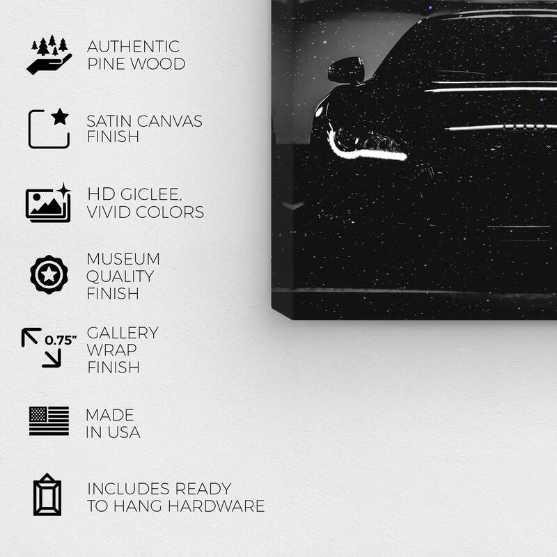Wynwood Studio Canvas Typography and Quotes Hustle Harder Night Car Black and Modern & Contemporary Wall Art Canvas Print