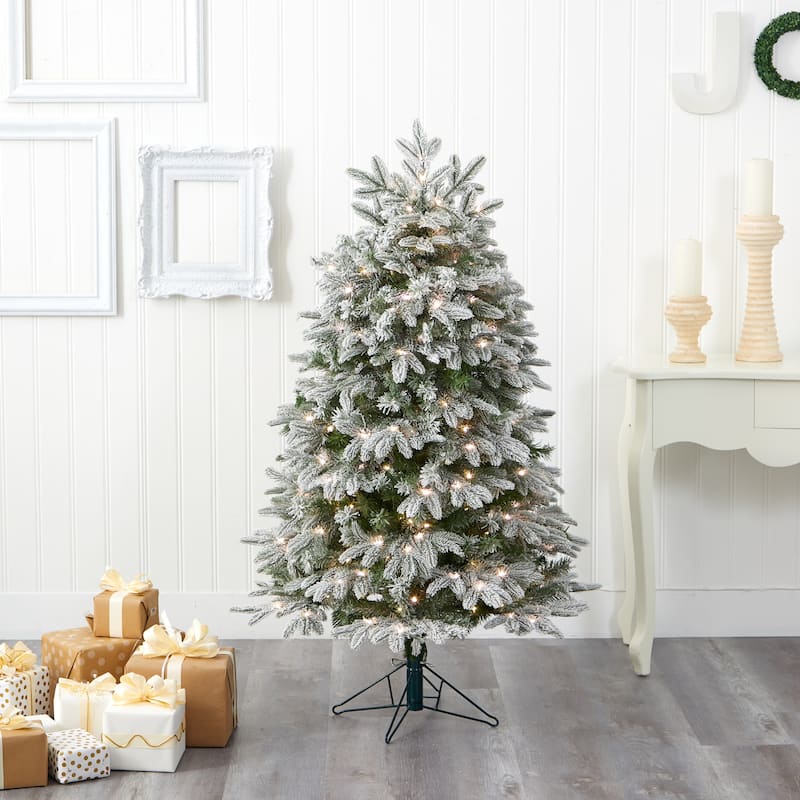 5ft. Flocked Fir Artificial Christmas Tree with 300 Warm White Lights, Instant Connect & 511 Branches - Easy-Setup X-Mas Tree