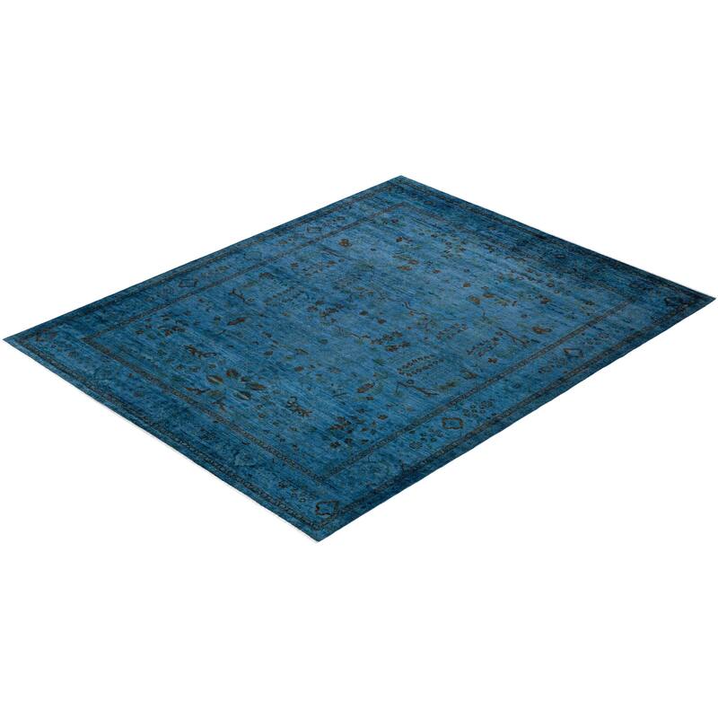 Overton Hand Knotted Wool Vintage Inspired Modern Contemporary Overdyed Blue Area Rug - 9' 1" x 11' 6"