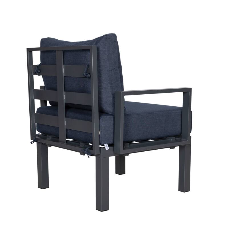 Chelsea 7-Piece Outdoor Patio Sectional Set with Firepit Table in Black Aluminum for Backyard Garden and Patio Deck