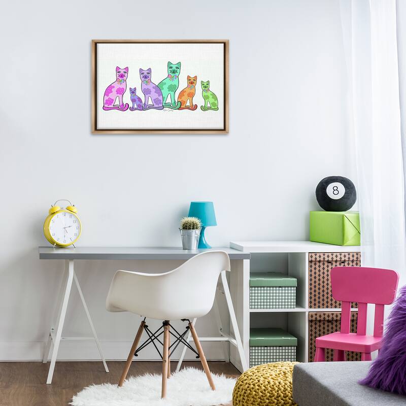 Stupell Funky Whimsical Cats Framed Floater Canvas Wall Art Design By Katie Conley