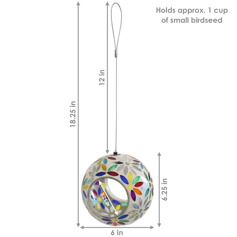 Hanging Bird Feeder Rainbow Daisies Mosaic Fly-Through Design - 6"