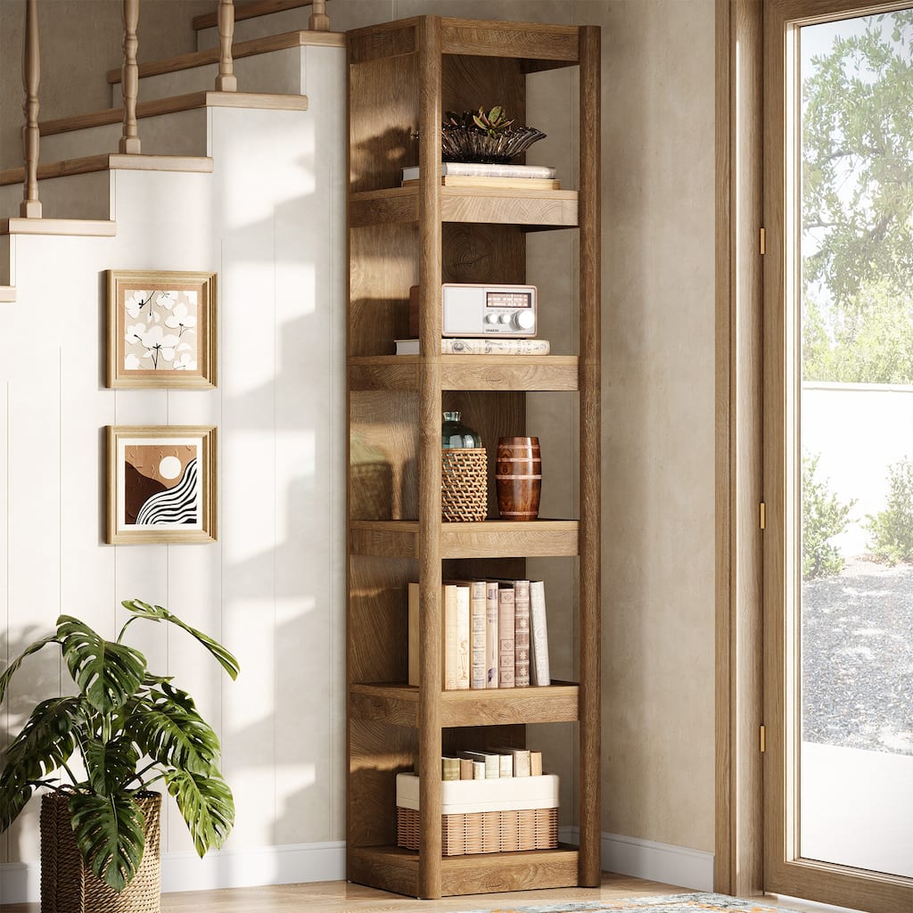 70.9" Bookshelf, Open Storage Rack Bookcase, Corner Display Shelf for Living Room, Bathroom
