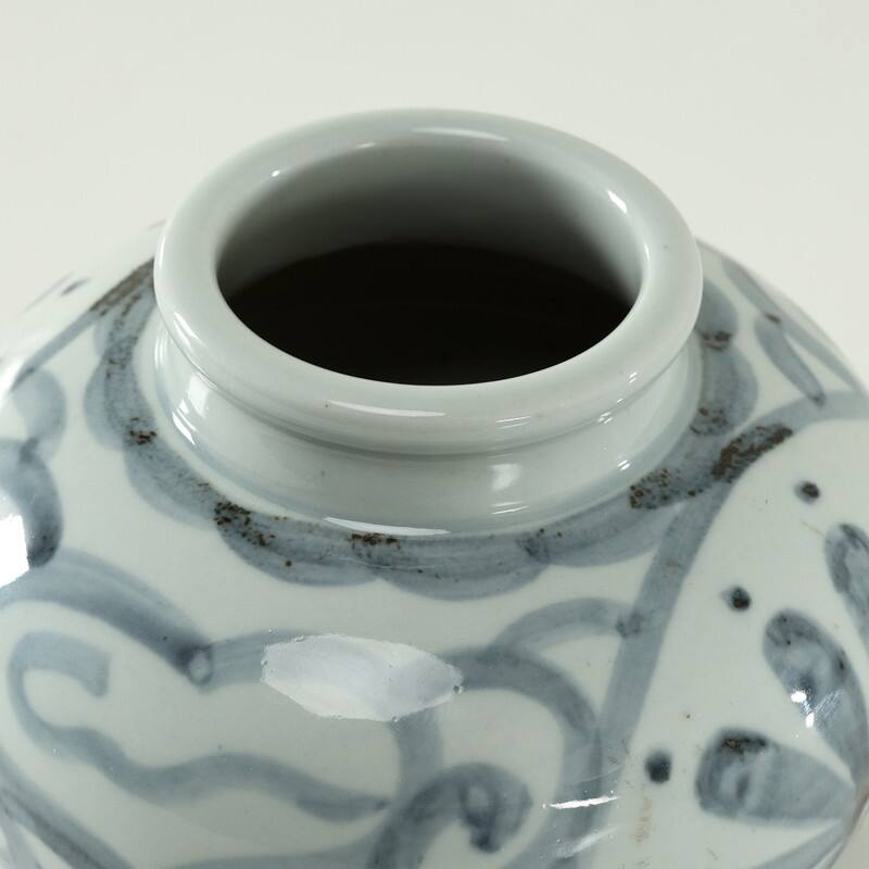 Approx 6 Inches Subtle Blue and White Vase with Flower Motif