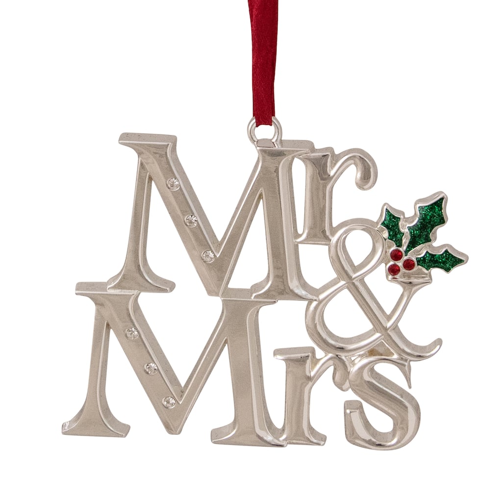 3.75" Silver-Plated "Mr and Mrs" Christmas Ornament with European Crystals