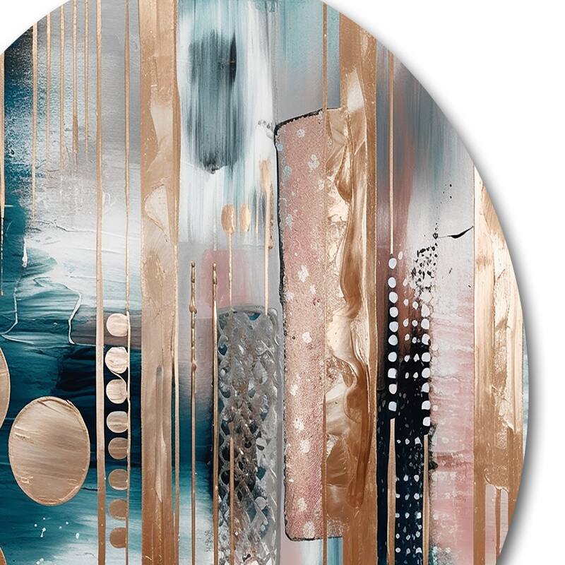 Designart "Soft Colors Shapes And Lines Marble IV" Abstract Marble Metal Round Wall Art