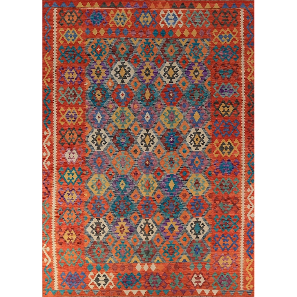 All-Over Kilim Oriental Area Rug Flatweave Wool Carpet - 8'4"x 11'7"