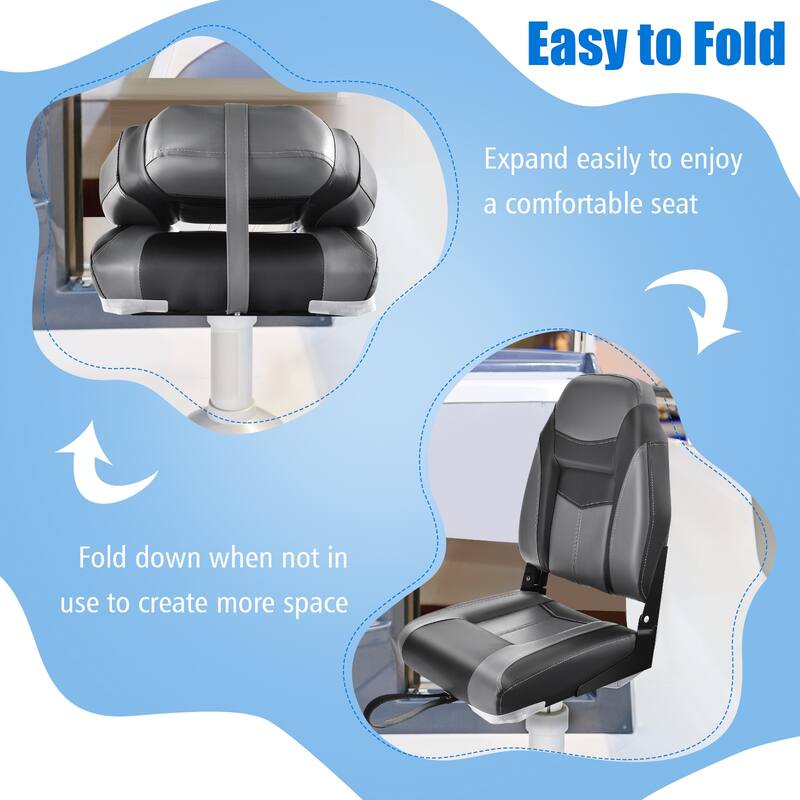 Costway High Back Folding Boat Seats with Black Grey Sponge Cushion & - See Details