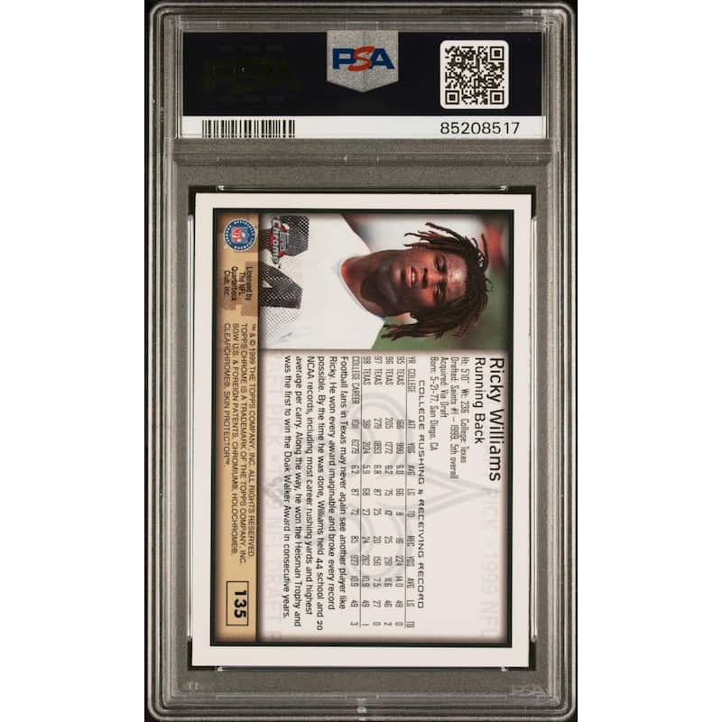 Ricky Williams 1999 Topps Chrome Signed Rookie Card #135 Auto PSA 85208517 - 8'6" x 11'6"