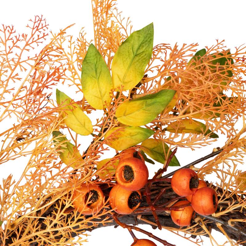 Yellow Orange Berry Leaves Fall Harvest Artificial Wreath 24-Inch