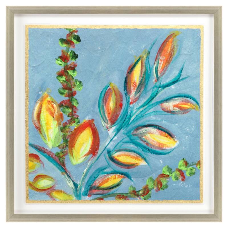 HomeRoots Vibrant Blue And Yellow Modern Floral Giclee Silver Framed Wall Art