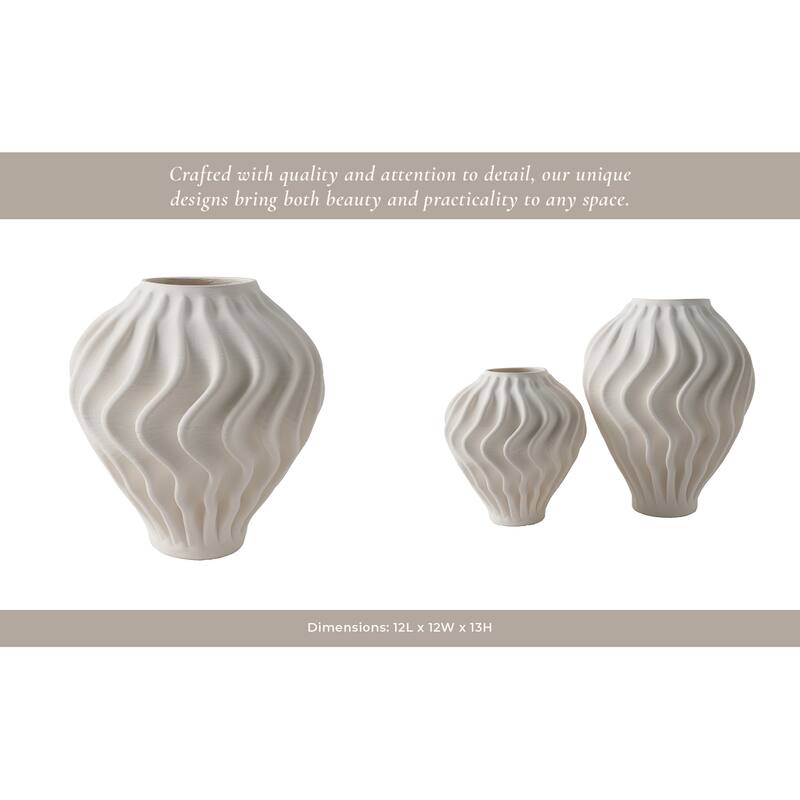 Porcelain Sculptural Vase with Textured Wave Design Modern Form