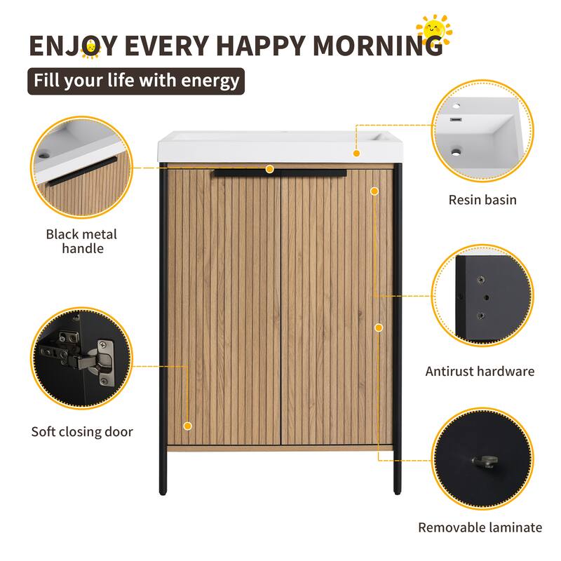 Beingnext 24"/30"/36"/48"/60" Bathroom Vanity with Sink, Freestanding Bathroom Vanity with Soft Close Door and Shelf