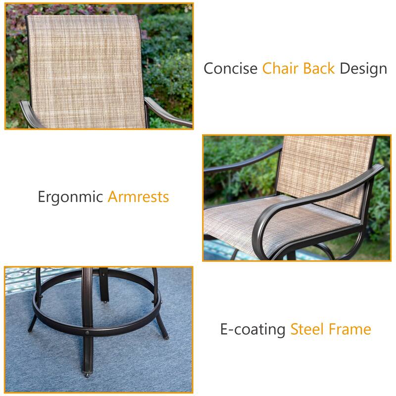 3/5Piece Patio Bar Stool Set of 1 Bar Table & 2/4 Textilene Swivel