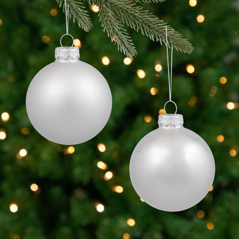 Shiny and Matte Glass Ball Christmas Ornaments - 2.5" - Silver - 40ct