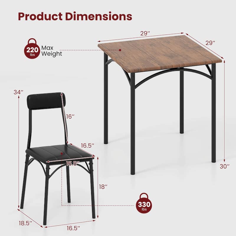 Costway 3 PCS Dining Table Set with Upholstered Seats Padded Backrests
