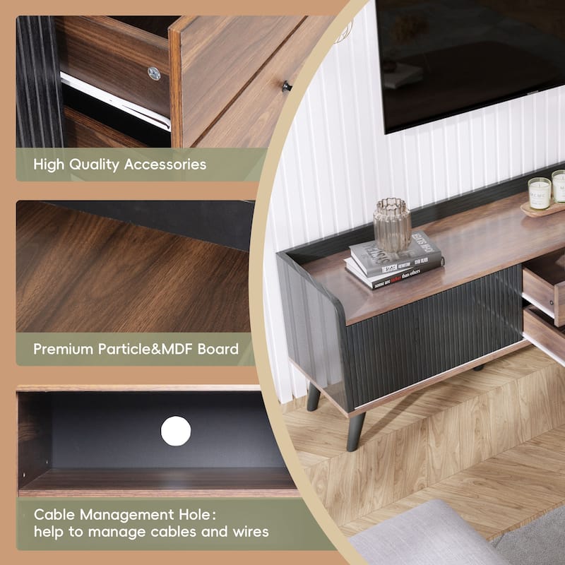 Modern Farmhouse TV Stand with 4 Storage Shelf and 2 Drawers for Living Room Bedroom and Home Theater