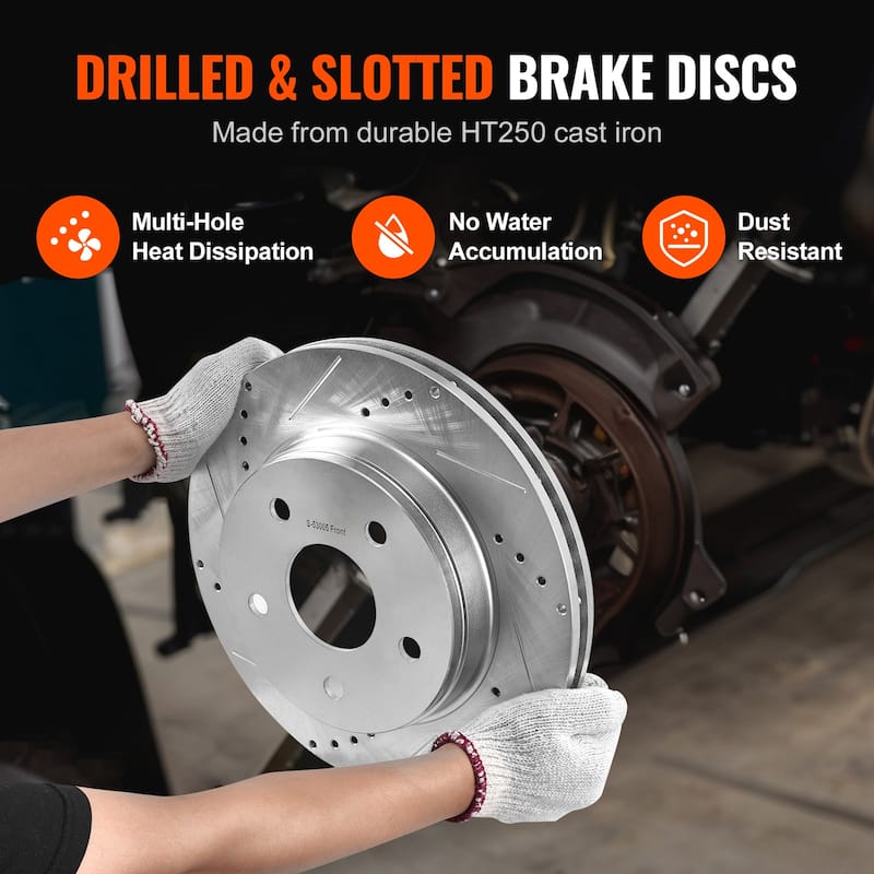 Front and Rear Brake Kit Drilled and Slotted Brake Rotors Ceramic Brake Pads Replacement