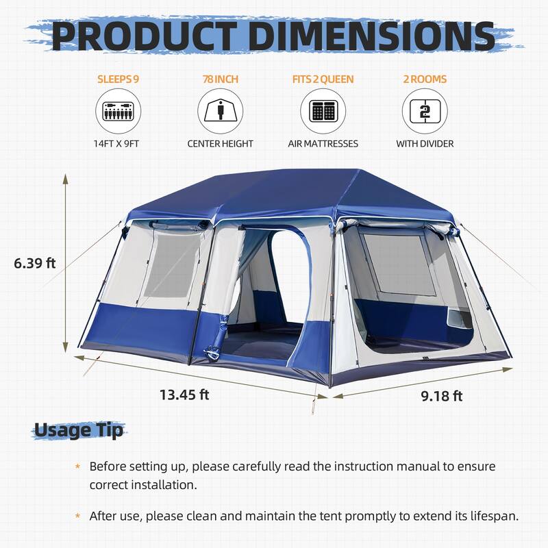 EROMMY Instant Cabin Tent 4/6/8/10 Person - 60 Second Setup, Waterproof Family Camping Tent with Rainfly & Carry Bag, 4-Season