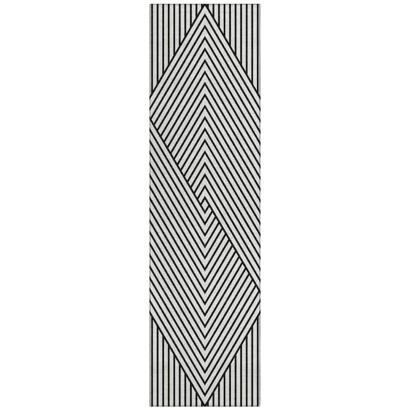 Machine Washable Indoor/ Outdoor Modern Geo Chantille Rug