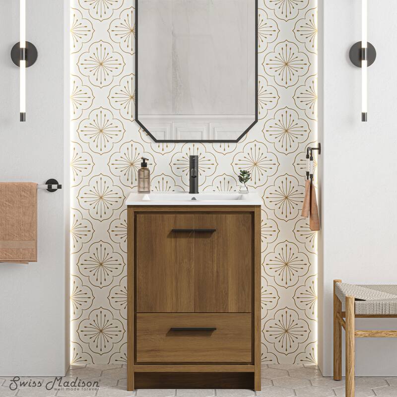 Virage 24" Freestanding Bathroom Vanity In Brown Oak With Sink Top - 24