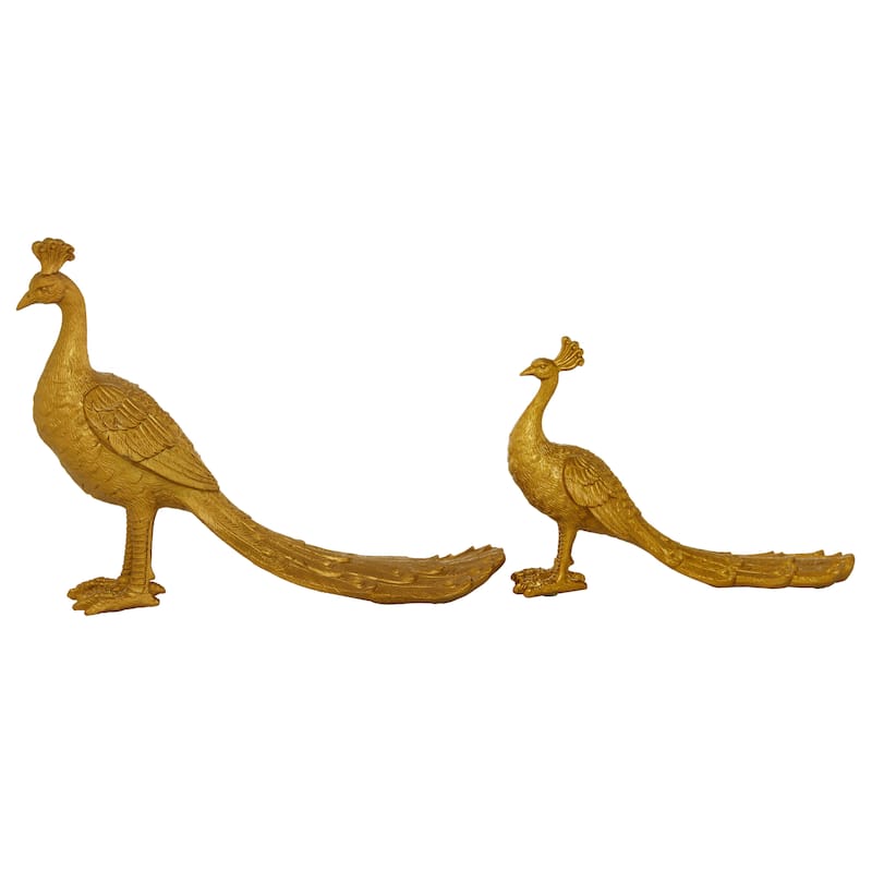 Polyresin Peacock Sculpture - Set of 2 Gold - Roche River Decor