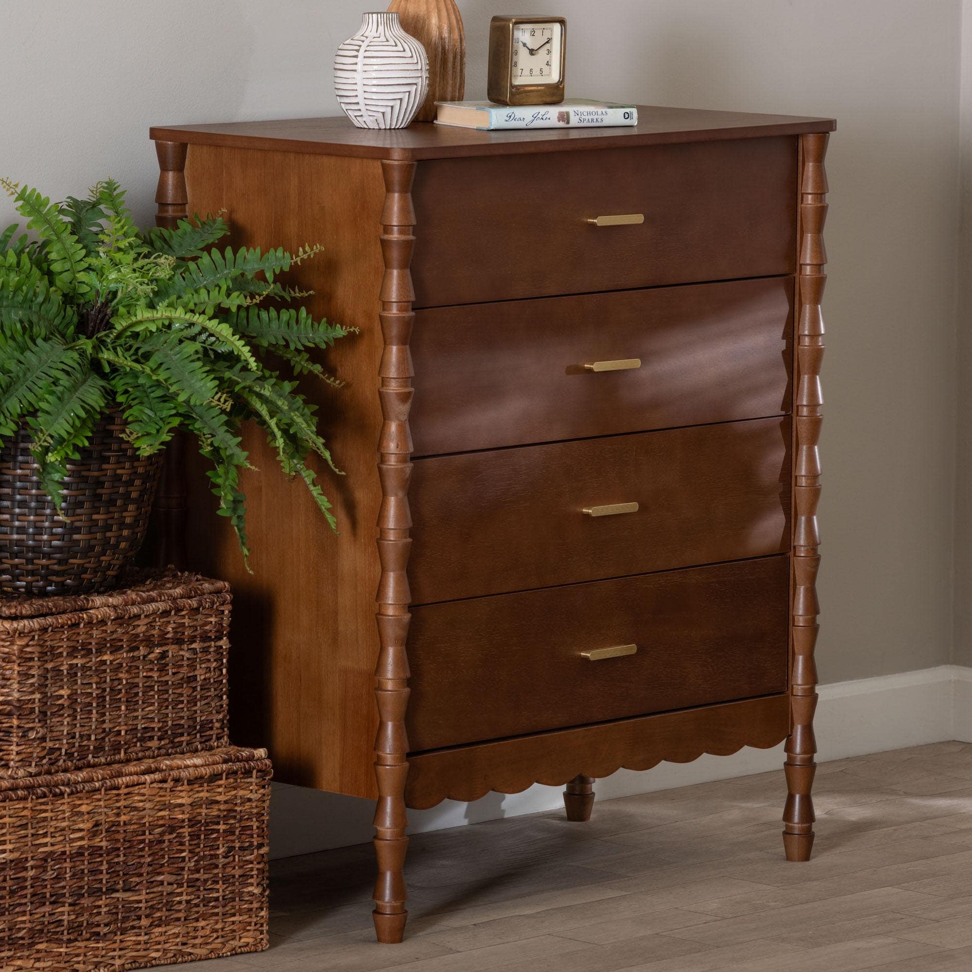 Baxton Studio Danette Bobbin Wood 4-Drawer Chest