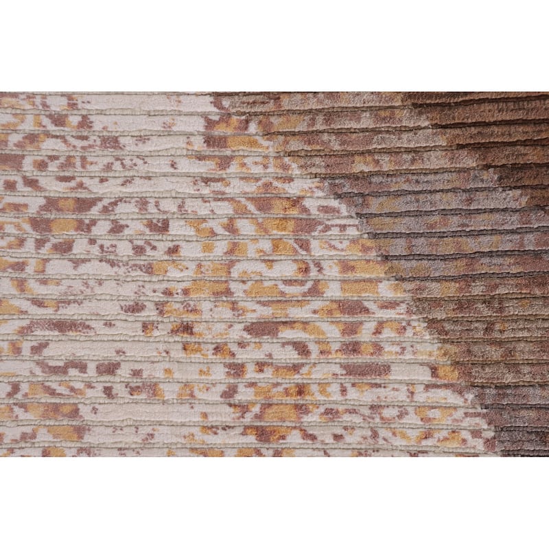 Striped Abstract Modern Area Rug Hand-Knotted Wool Carpet - 5'8" x 7'10"