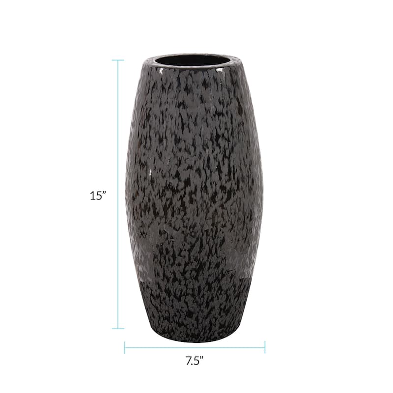 Allan Andrews Chiseled Texture Black Iron Cylinder Vase, Large