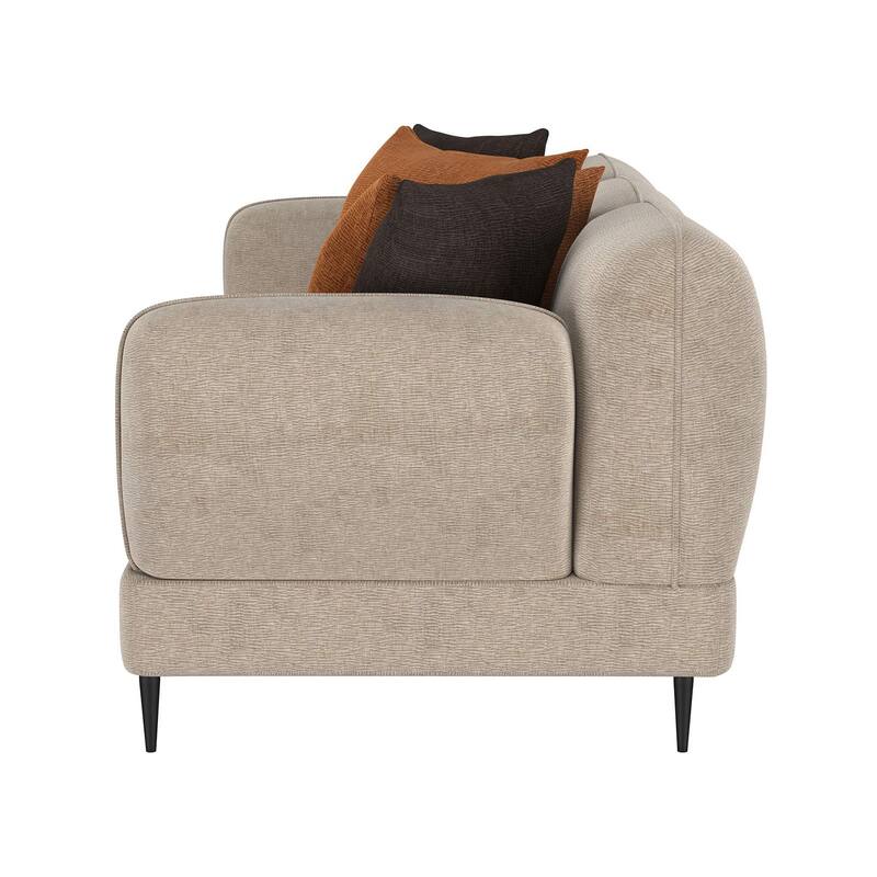 Chenille Upholstered Sofa with Sculpted Track Arm in Latte