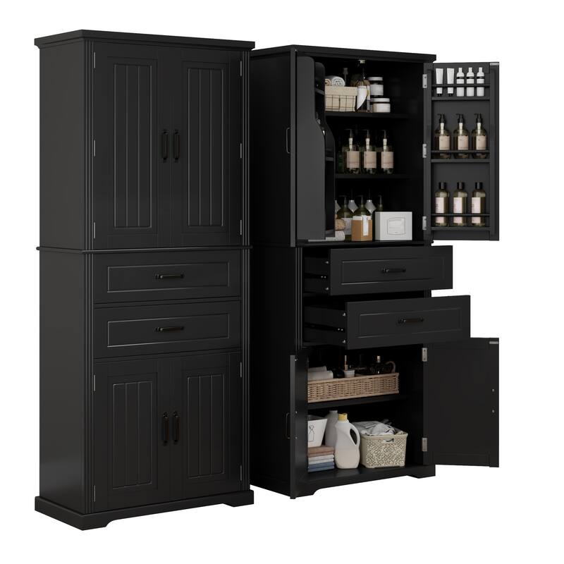 Storage Cabinet with Adjustable Shelf, 2 Drawers with Slide Rails, Wood Bathroom Cabinet with Multi-Functional Storage Space