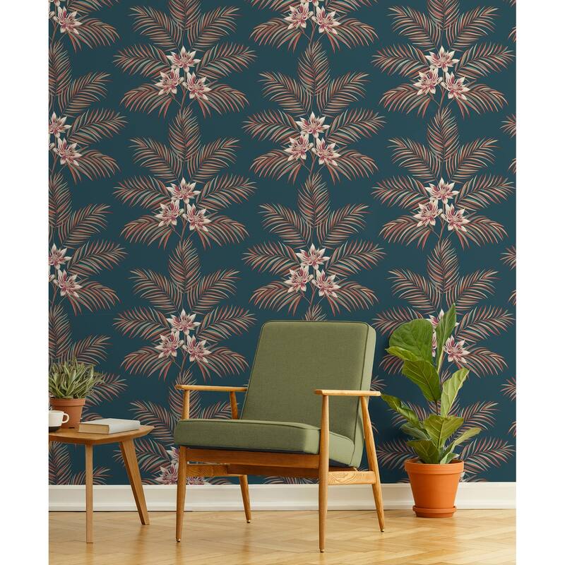 Fine Decor Bali Teal Palm Wallpaper