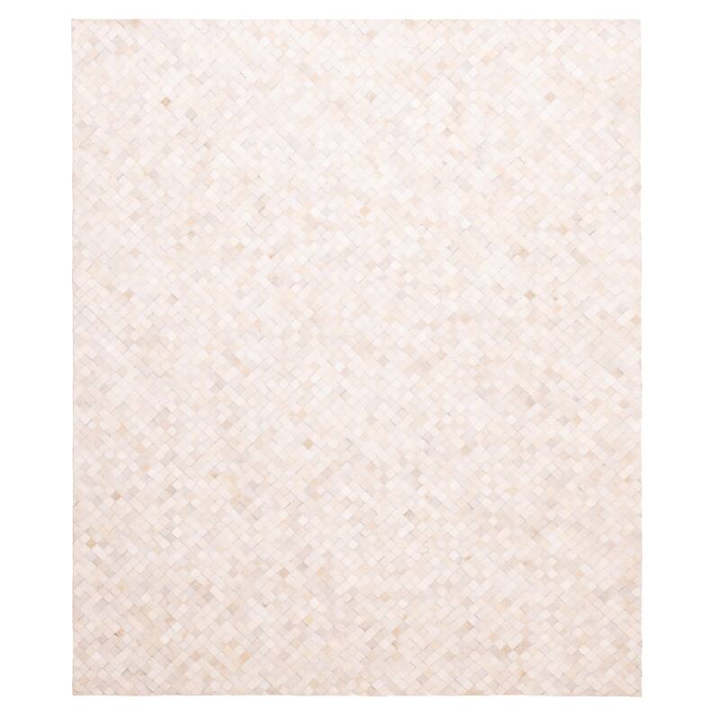 ECARPETGALLERY Handmade Cowhide Patchwork Cream Leather Rug - 8'0 x 10'0
