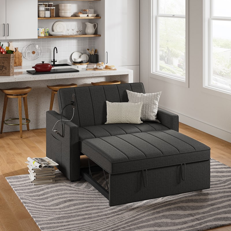 Duane Modern Upholstered Sleeper Sofa with Mobile Phone Holder by HULALA HOME