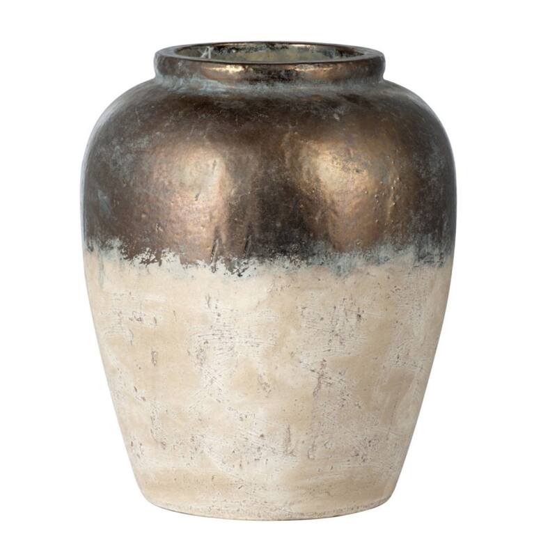 16" Bronze and Beige Large Ceramic Wide Mouth Candia Vase