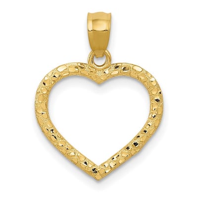Curata 14k Yellow Gold 18" Polished Sparkle-Cut Nugget Heart Pendant Necklace - 15x20.7mm