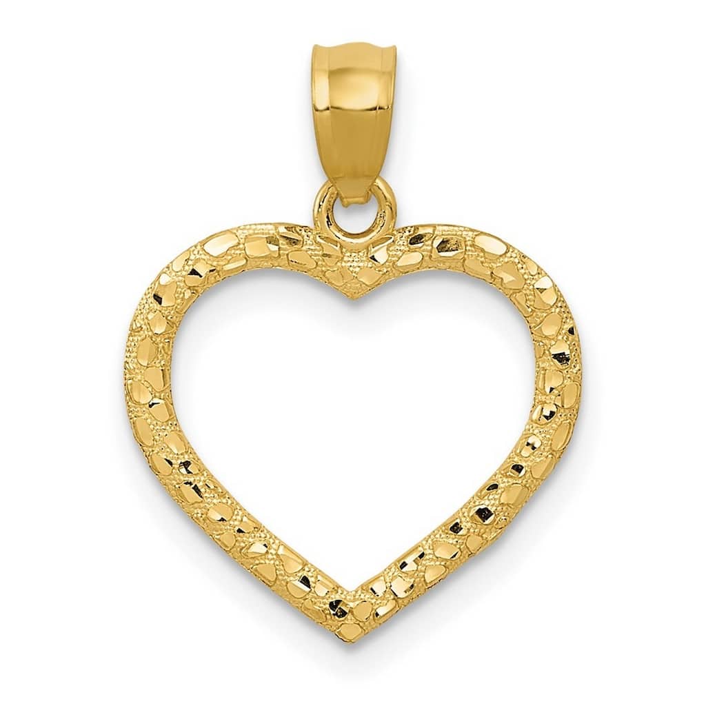 Curata 14k Yellow Gold 18" Polished Sparkle-Cut Nugget Heart Pendant Necklace - 15x20.7mm