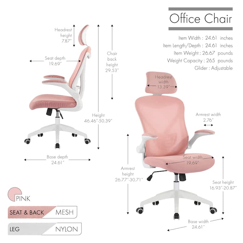 Porthos Home Raif Office Chair, Mesh Back, Central Tilt, Flip-up Armrests
