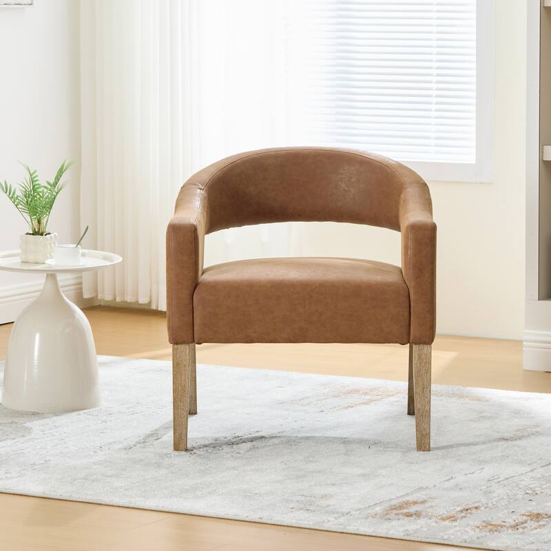 26.3"W PU Leather Accent Chair,Modern Armchair with Wood Legs