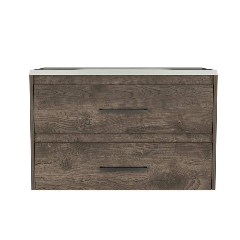 Alma Wall-Mounted Vanity with Luxury Sink, Ample Storage, and Space-Saving Design - 31.7" Wide - 18.89in L - Dark Brown