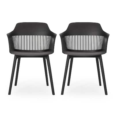 Outdoor Patio Chair Set of 2, Curved Back, Weather Resistant Black Finish